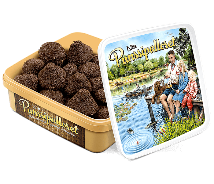 Isän Punssipalloset ovat suklaakuorrutteisia herkkupaloja, jotka on päällystetty suklaaströsselillä. 