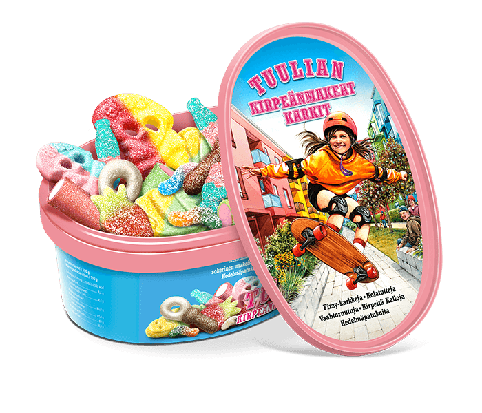 Kaikille, jotka pitävät siitä, kun kirpeän makeat karkit saavat kielen kipristelemään. Suosikkien joukosta löydät kirpeät pääkallot, hedelmätangot, vaahtovinoneliöt, Fizzy-kallot sekä kolatutit.